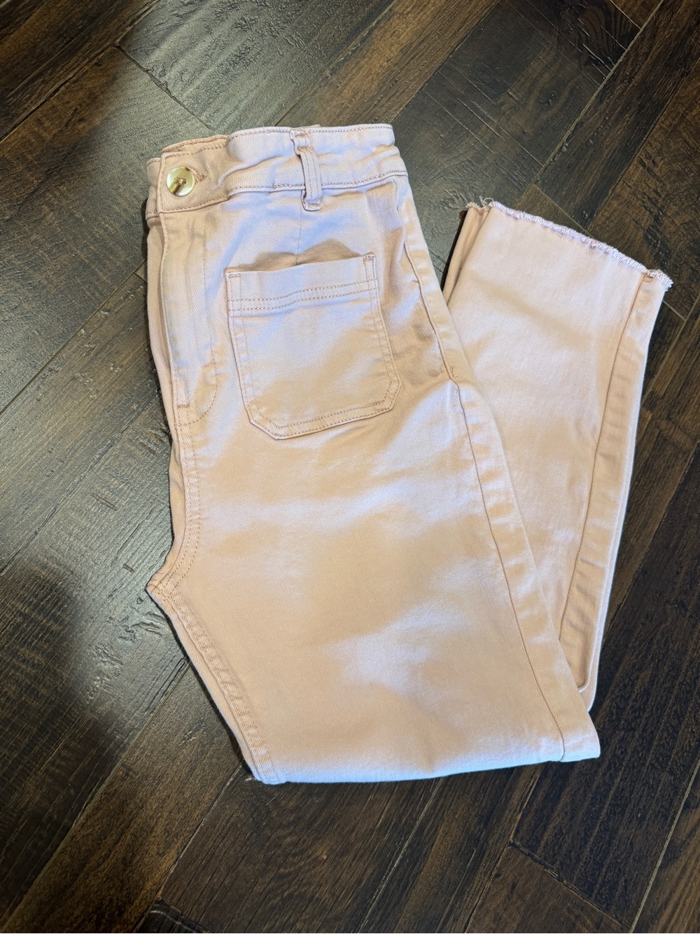 Le Château High Waist Patch Pocket Utility Jeans in Dusty Pink | Raw Hem - Picture 7 of 11